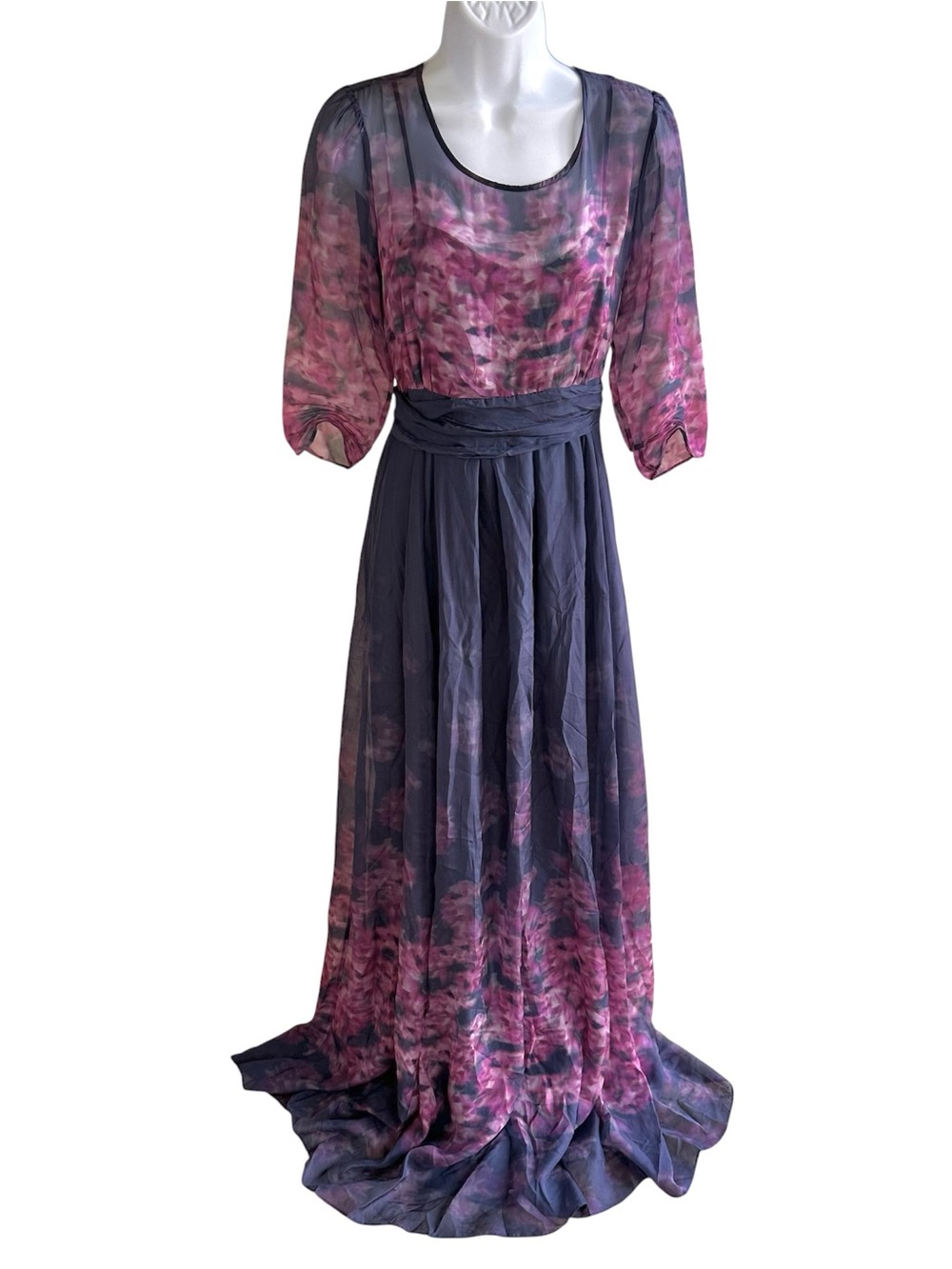 LUXE by Seraphine Silk Blend Floral Ombre Maxi Dress in Navy and Purple